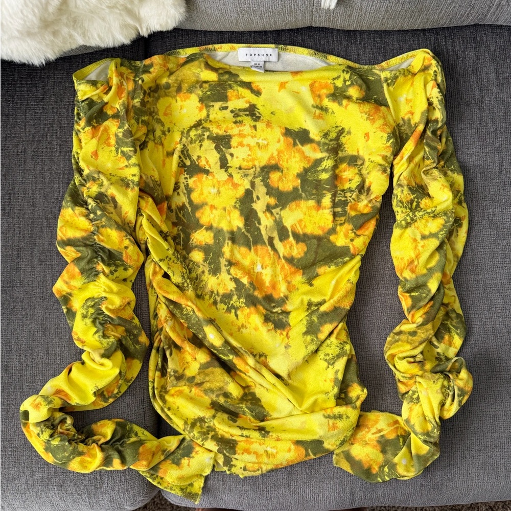 Topshop Yellow and Green Long Sleeve Top